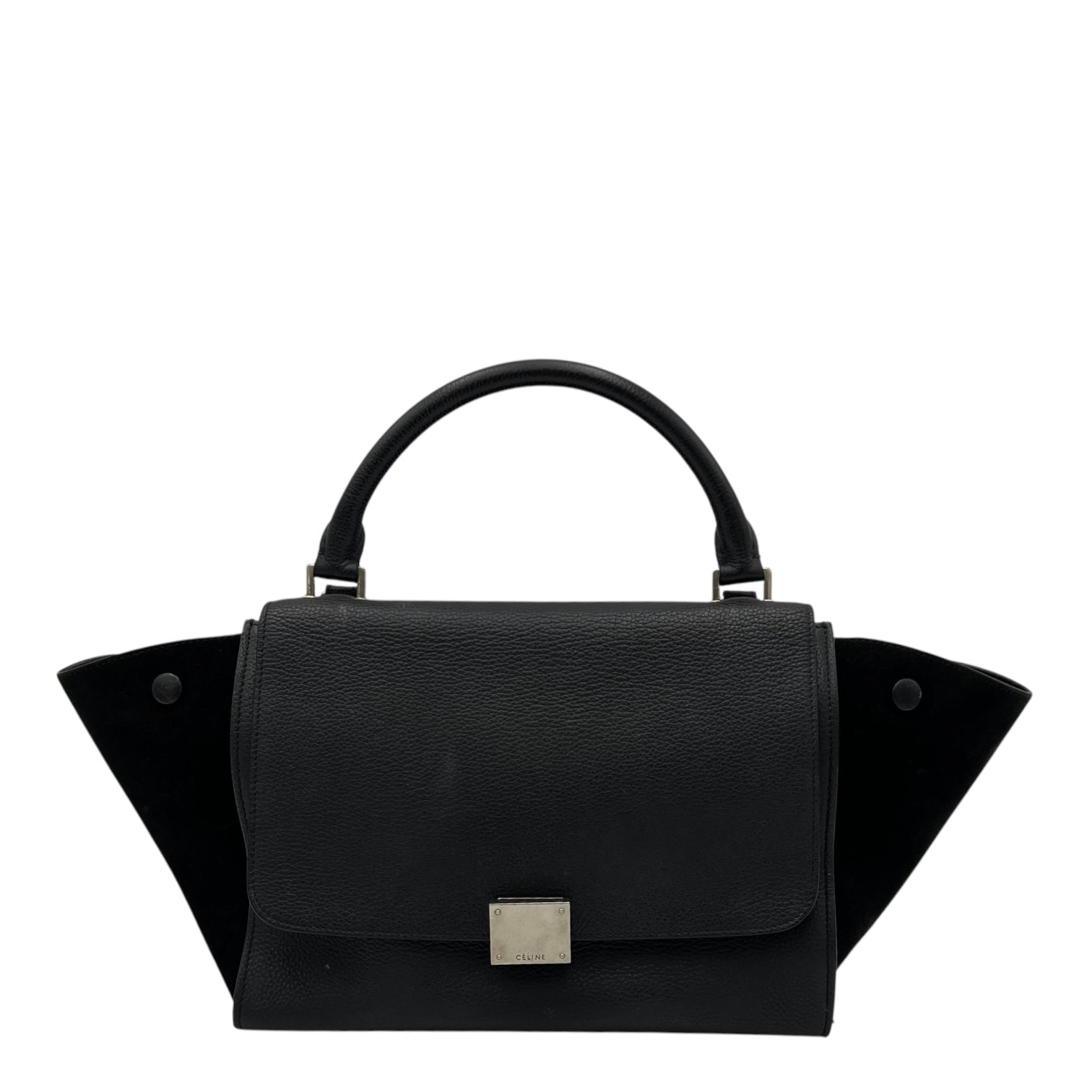 Celine Trapeze Small Black Shoulder Bag in Calfskin, Silver hardware_1