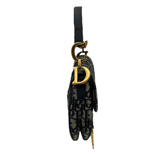 Christian Dior Saddle Top Handle Bag Blue in Jacquard, Gold hardware_3