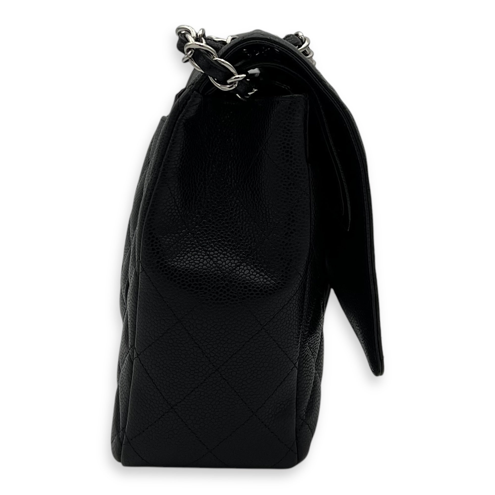 Chanel Classic Double Flap Maxi Black Shoulder Bag in Caviar Leather, Silver hardware_4
