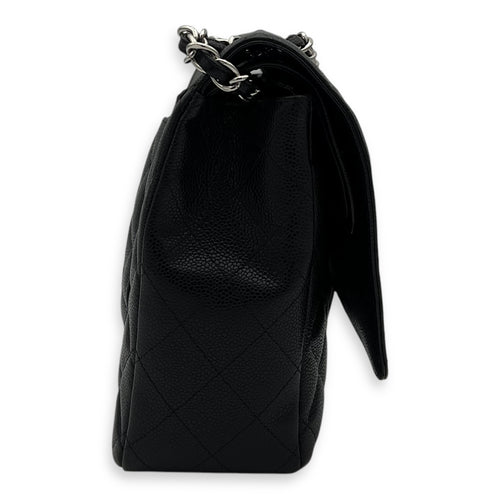 Chanel Classic Double Flap Maxi Black Shoulder Bag in Caviar Leather, Silver hardware_4