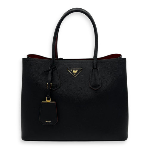 Prada Double Top Handle Bag Black in Saffiano Leather, Gold hardware_1