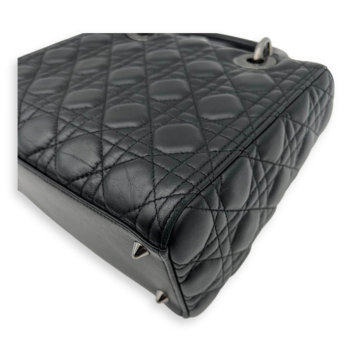 Christian Dior Lady Dior Medium Black Top Handle Bag in Calfskin, Gunmetal hardware_10