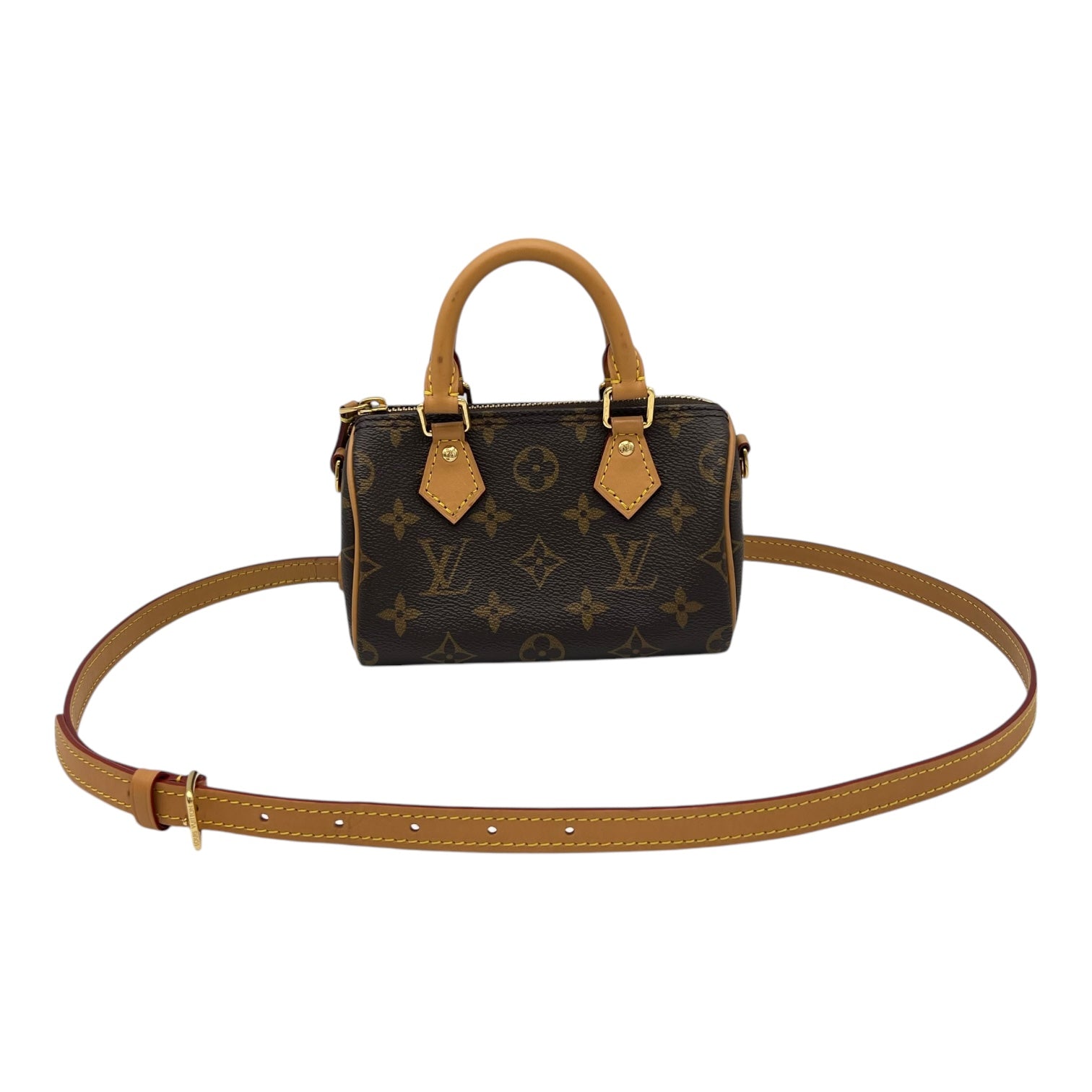 Louis Vuitton Speedy Crossbody Bag Nano Brown in Monogram Coated Canvas, Gold hardware_7