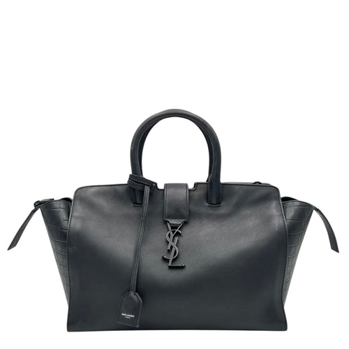 Saint Laurent Cabas Top Handle Bag Black in Calfskin, Lacquered Metal hardware_1