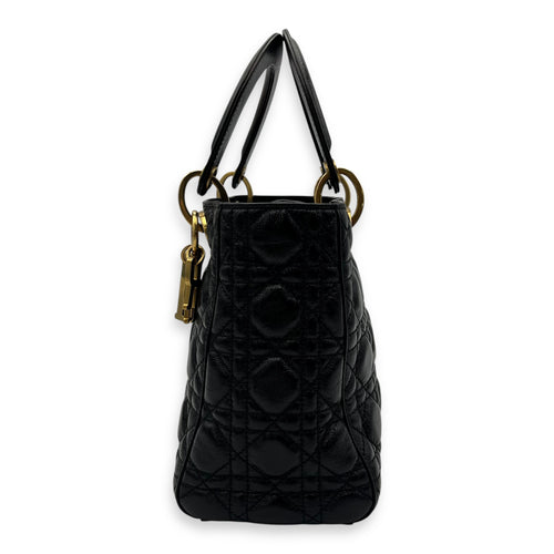 Christian Dior Lady Dior Top Handle Bag Medium Black in Calfskin, Gold hardware_3