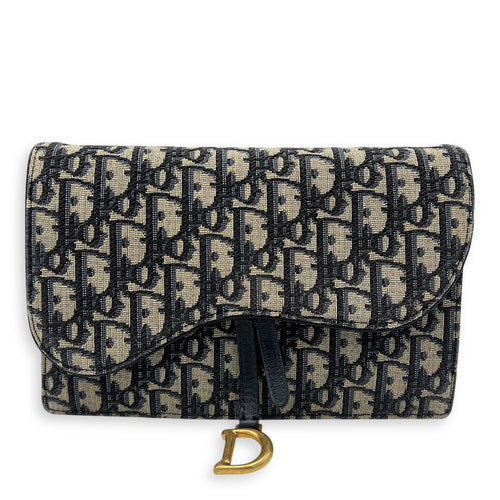 Christian Dior Saddle Wallet On Chain Blue in Jacquard, Gold hardware_1