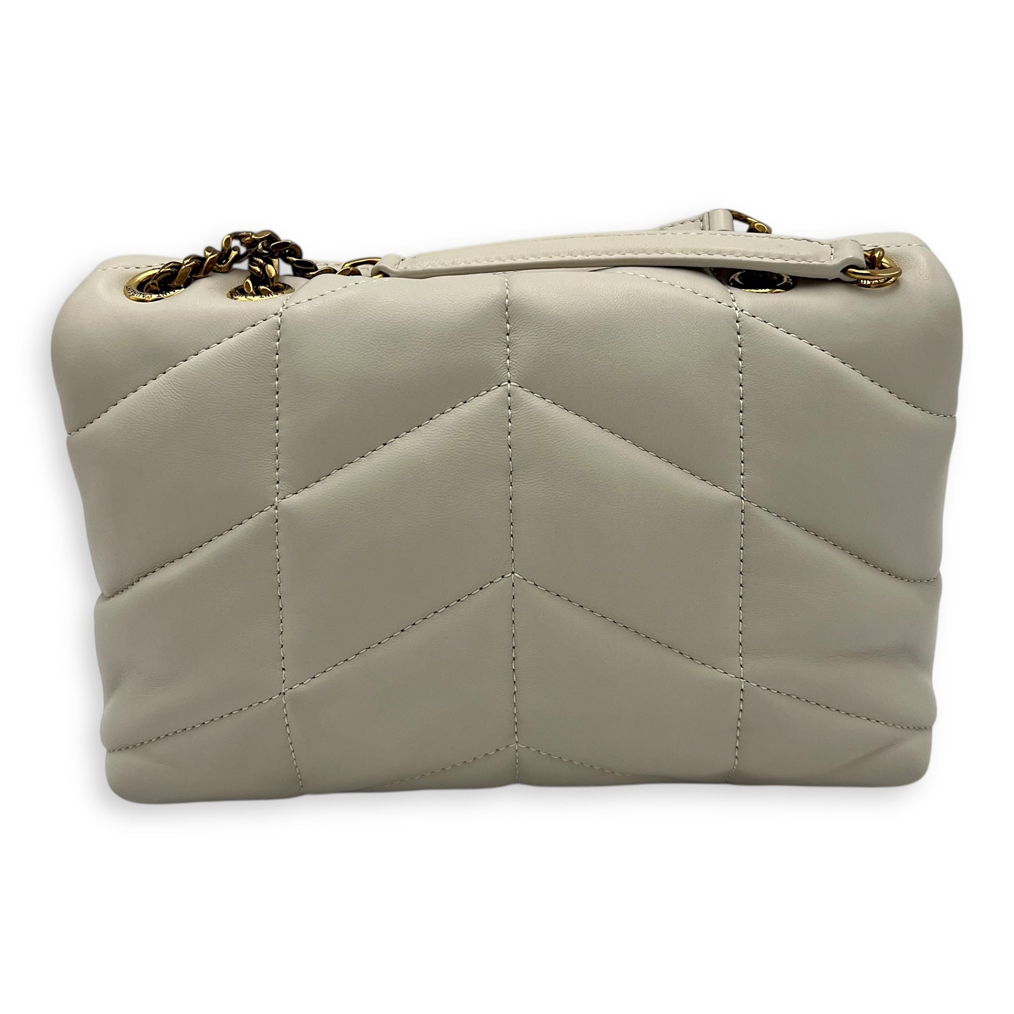 Saint Laurent Puffer Shoulder Bag Toy Ecru in Lambskin, Brushed Gold hardware_2