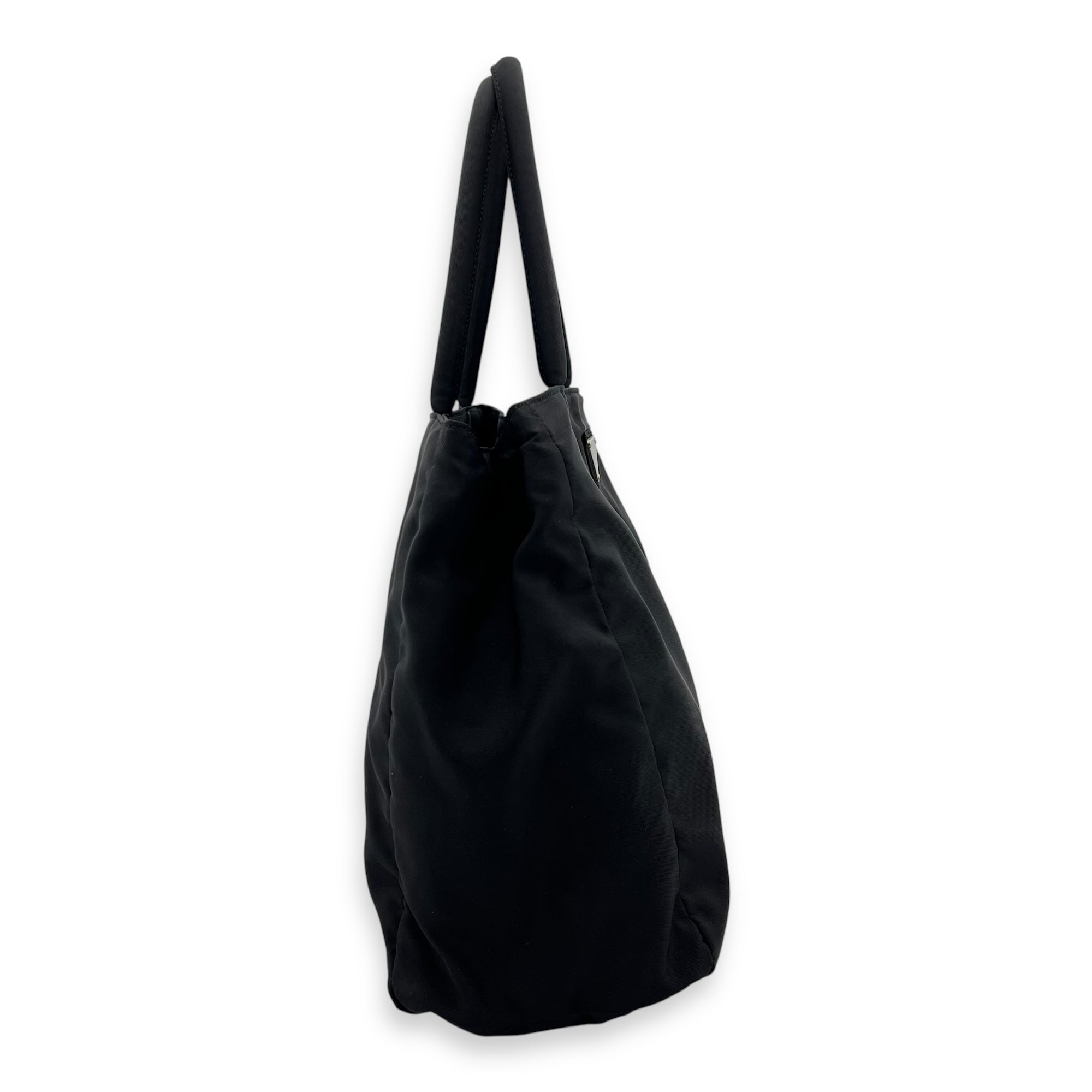 Prada Logo Top Handle Bag Black in Nylon, Silver hardware_3