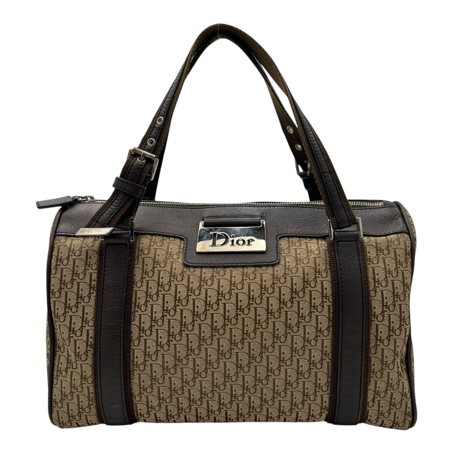 Christian Dior Trotteur Shoulder Bag Brown in Canvas, Silver hardware_1