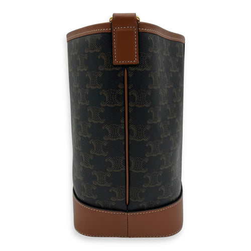 Celine Triomphe Bucket Bag Brown in Coated Canvas, Gold hardware_4