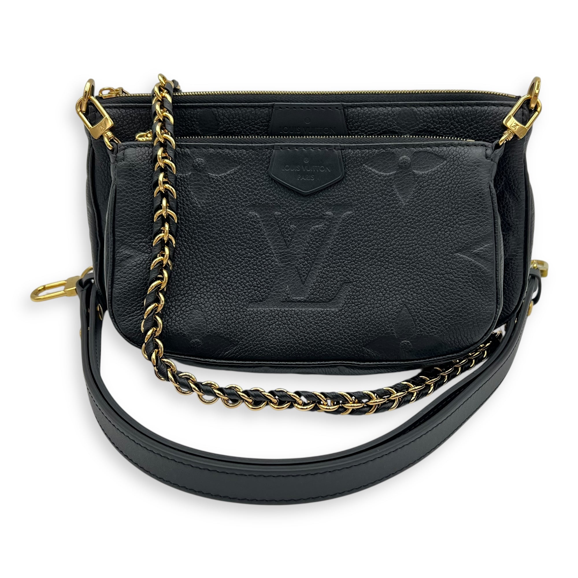 Louis Vuitton Multi-Pochette Accessoires Black Crossbody Bag in Empreinte Leather, Gold hardware_7