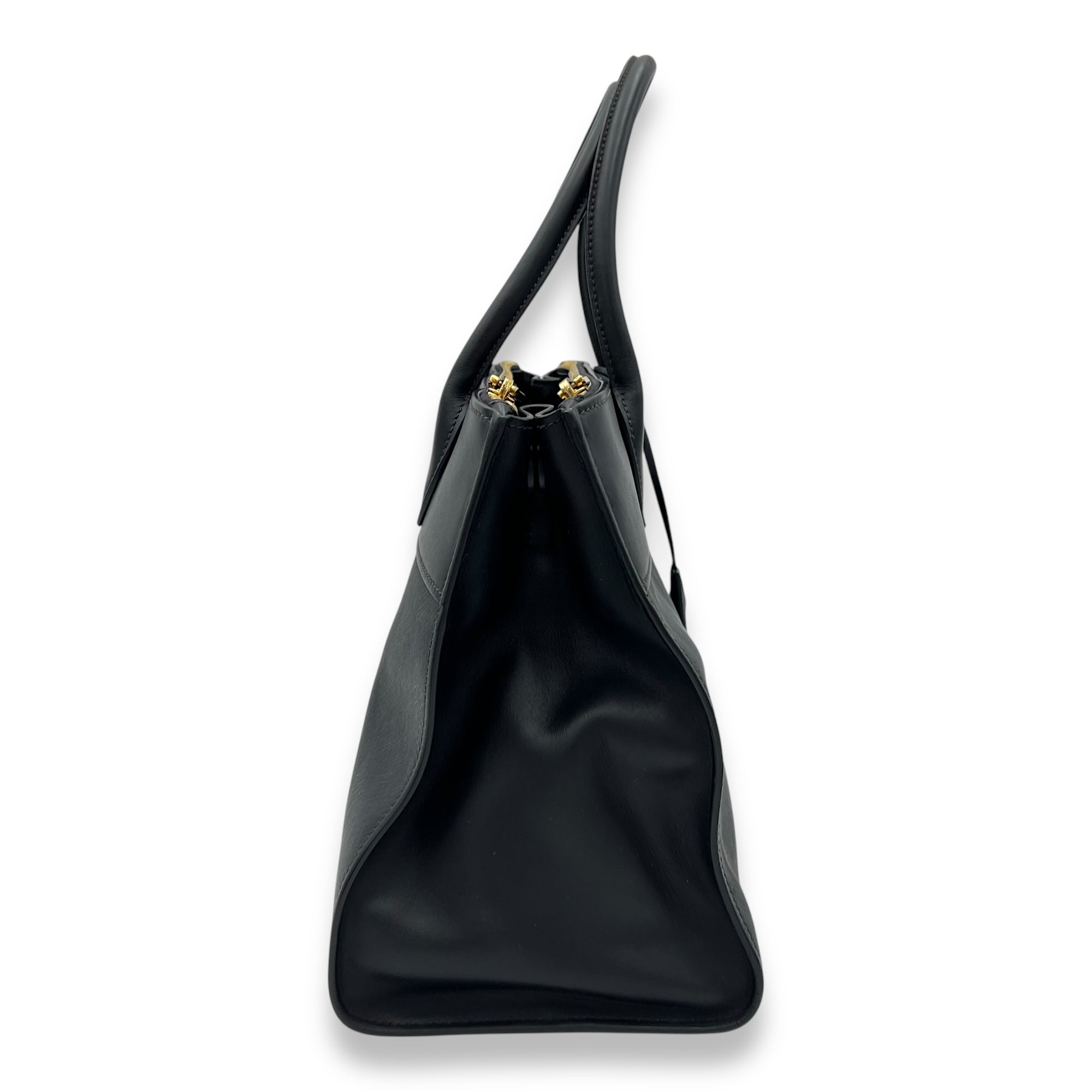 Prada Logo Top Handle Bag Black in Saffiano Leather, Gold hardware_3