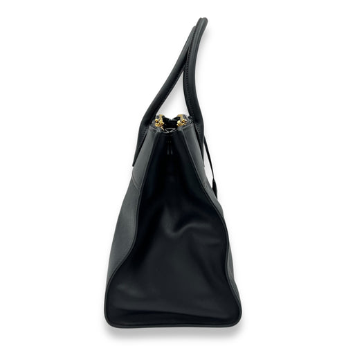 Prada Logo Top Handle Bag Black in Saffiano Leather, Gold hardware_3