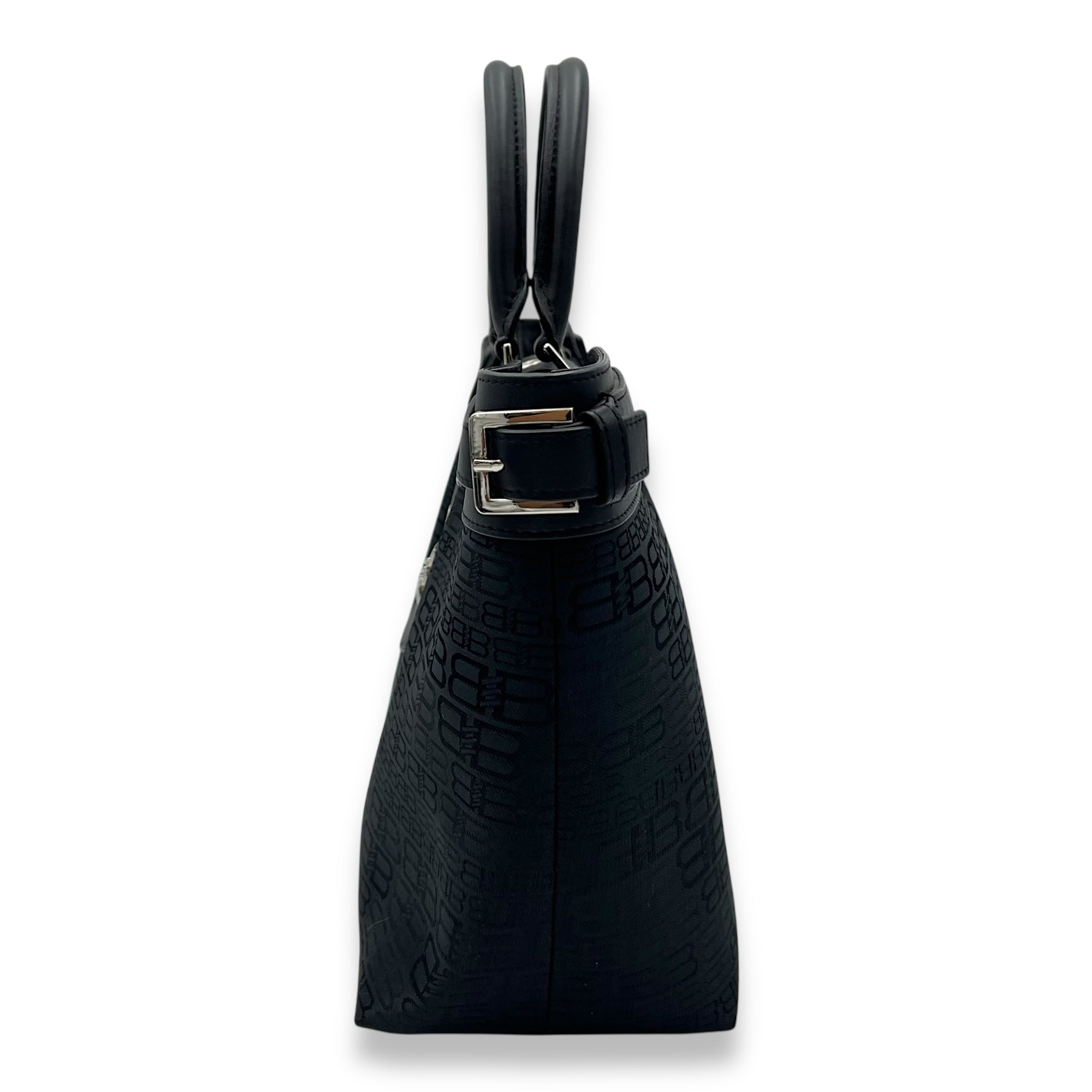Balenciaga Logo Top Handle Bag Black in Canvas, Silver hardware_4