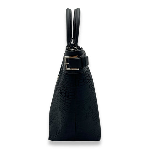 Balenciaga Logo Top Handle Bag Black in Canvas, Silver hardware_4