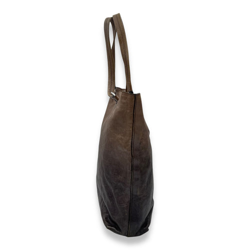 Prada Logo Top Handle Bag Brown in Calfskin, Silver hardware_3