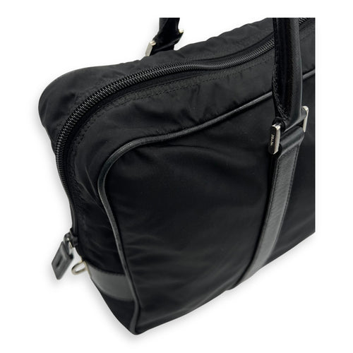 Prada Logo Top Handle Bag Black in Nylon, Silver hardware_15
