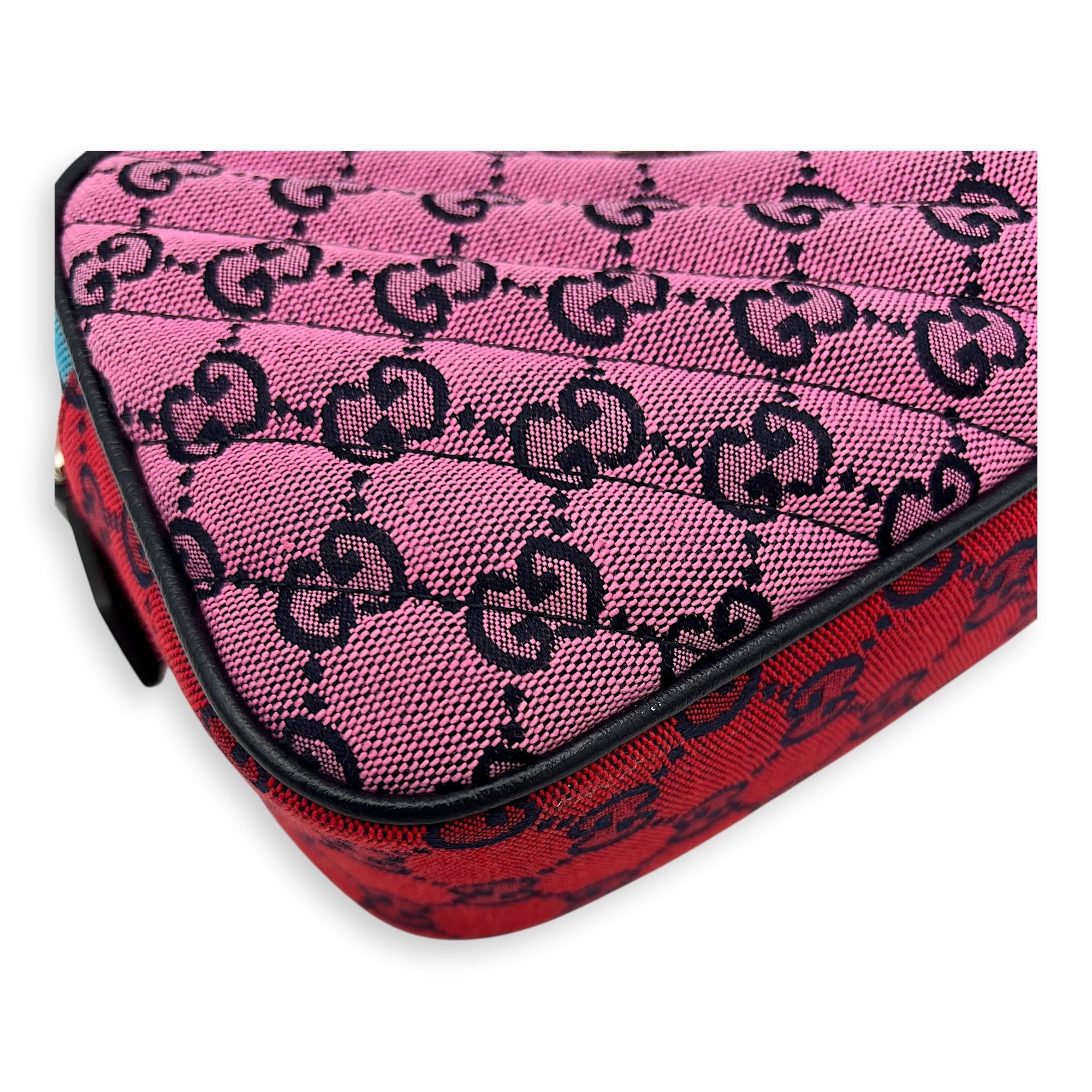 Gucci GG Crossbody Bag Pink in Denim, Silver hardware_8