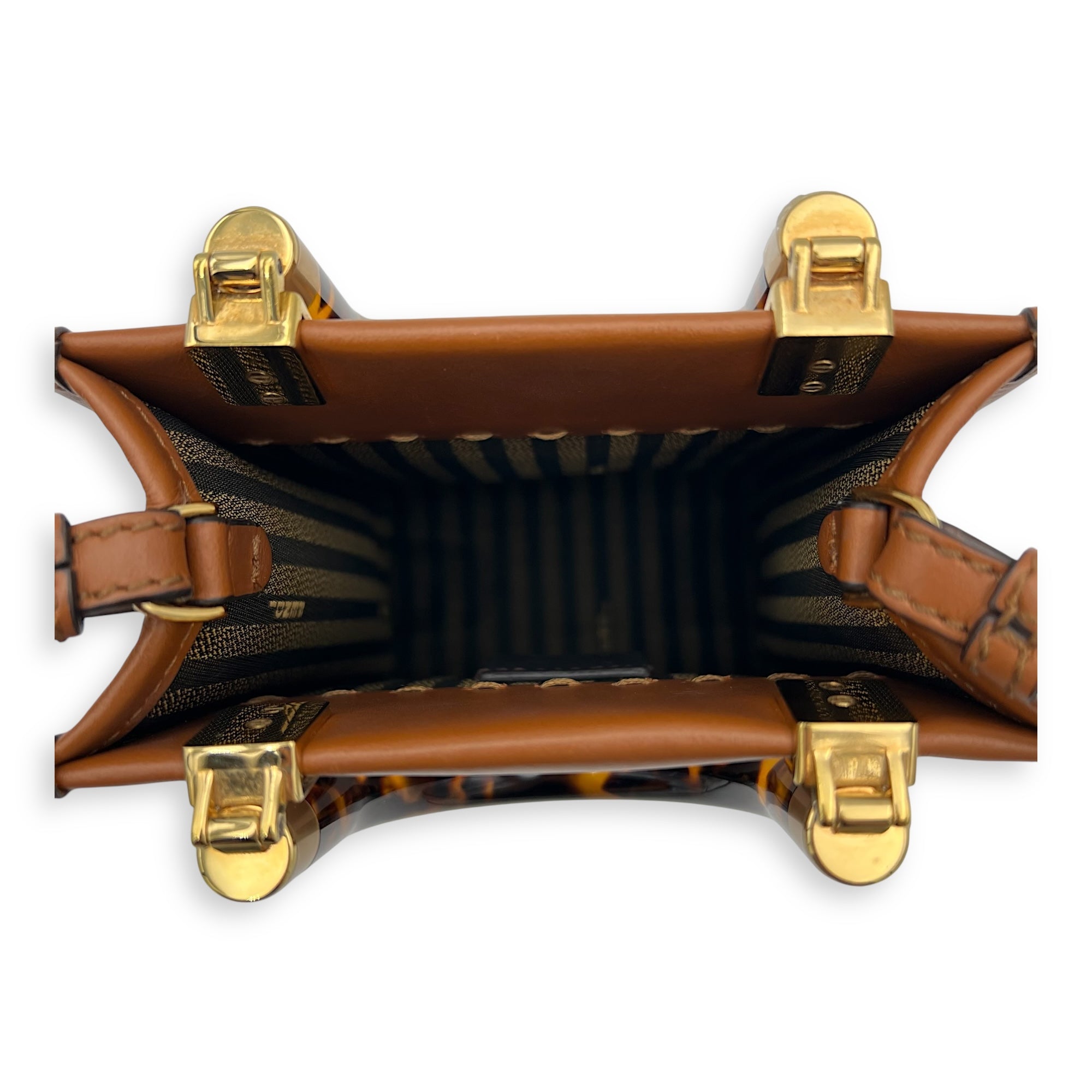 Fendi Sunshine Top Handle Bag Mini Brown in Calfskin, Gold hardware_6