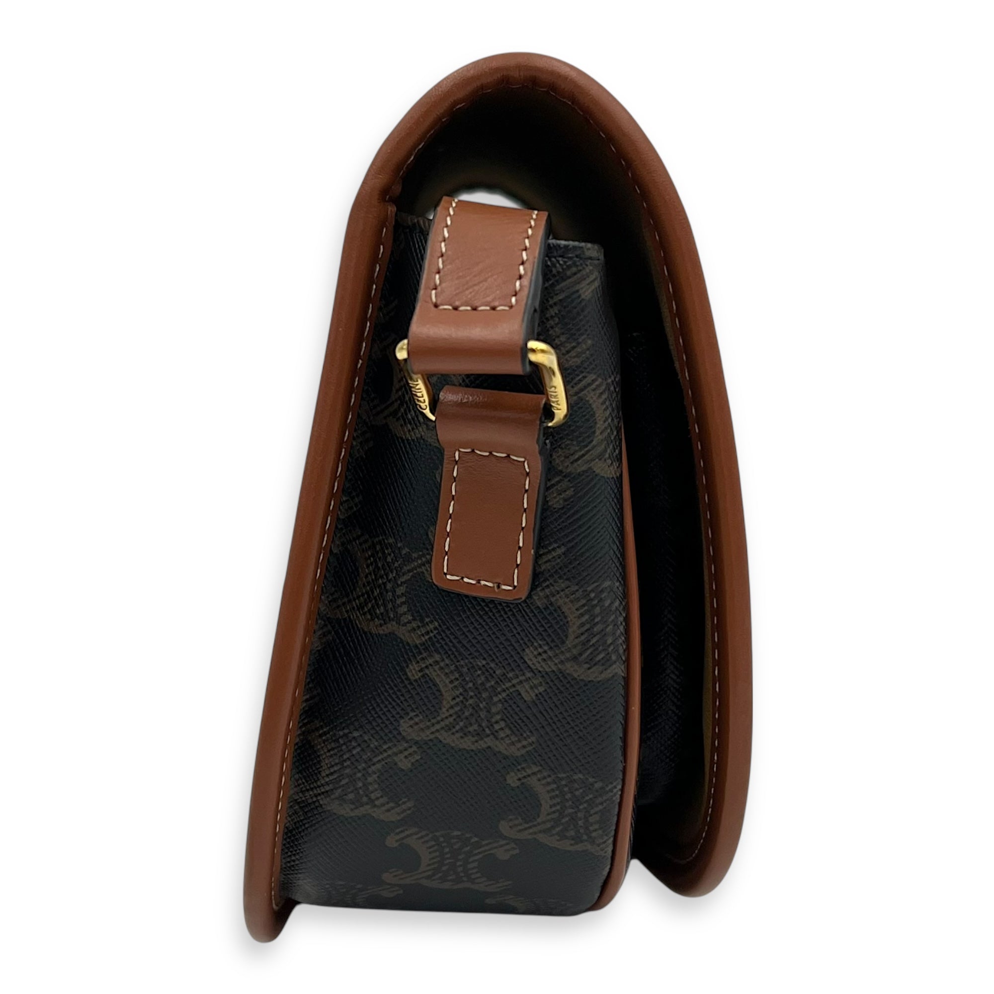 Celine Folco Crossbody Bag Brown in Coated Canvas, Gold hardware_4