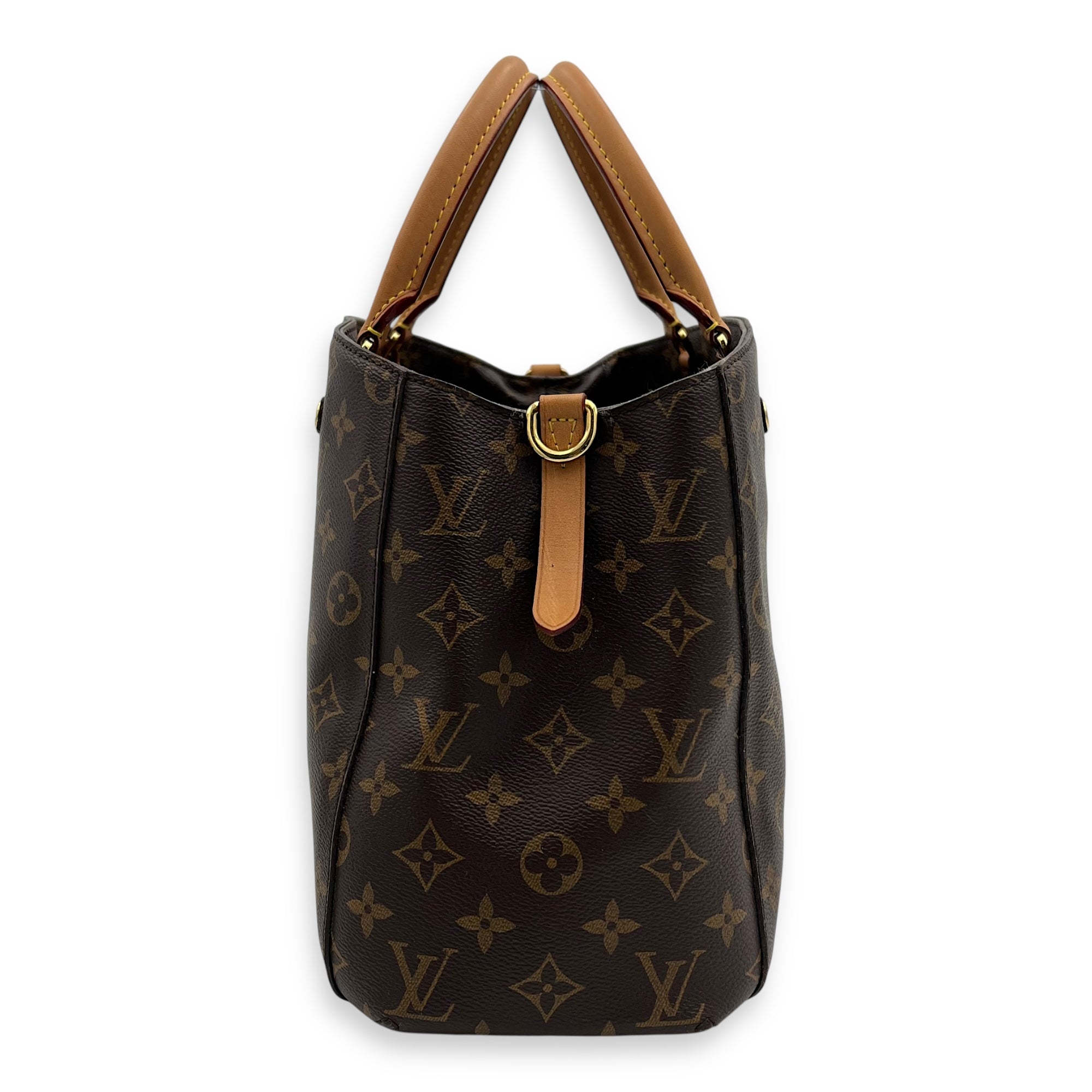 Louis Vuitton Montaigne Top Handle Bag MM Brown in Monogram Coated Canvas, Gold hardware_4