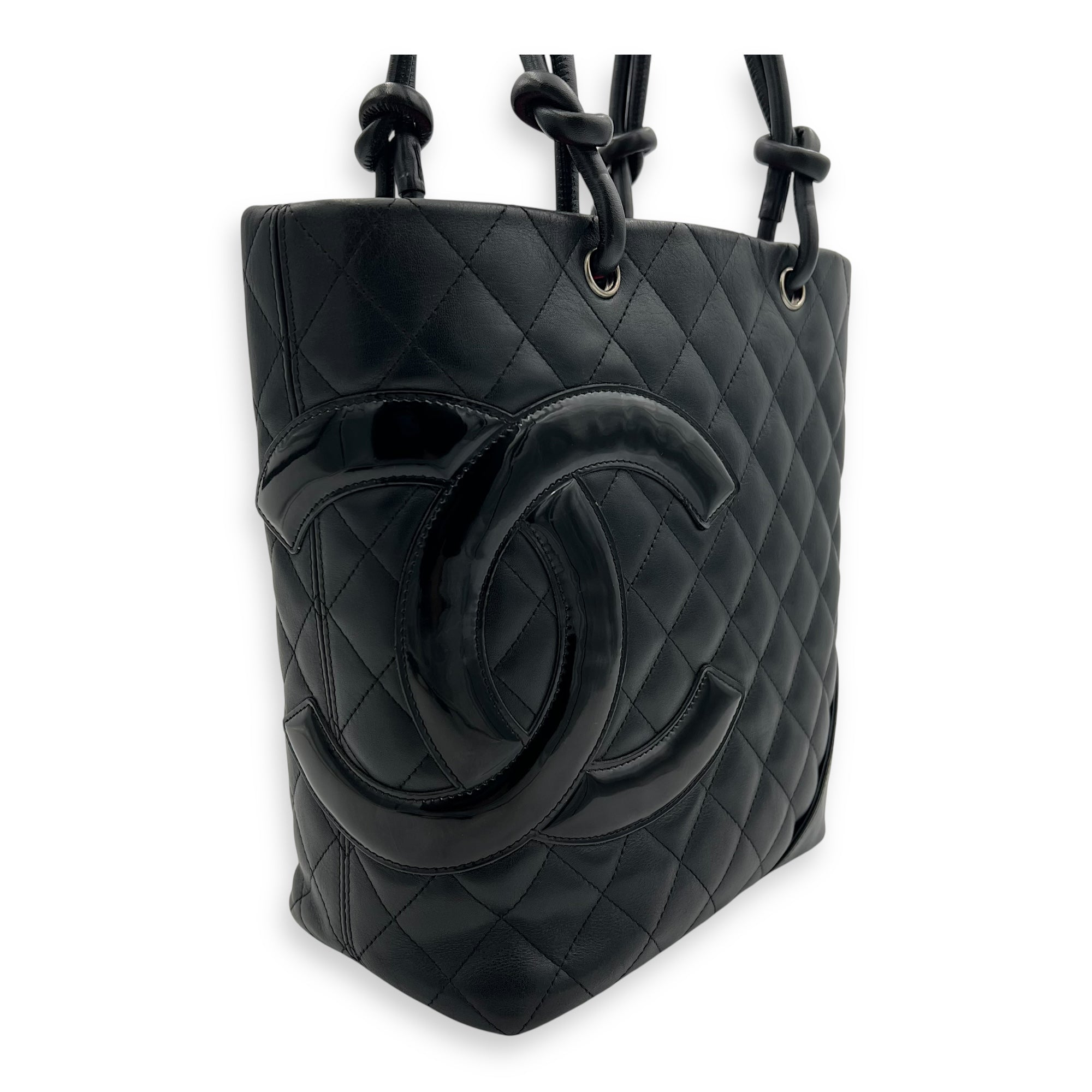 Chanel Cambon Tote Bag Black in Lambskin, Silver hardware_9