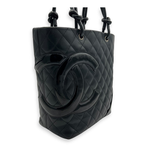 Chanel Cambon Tote Bag Black in Lambskin, Silver hardware_9