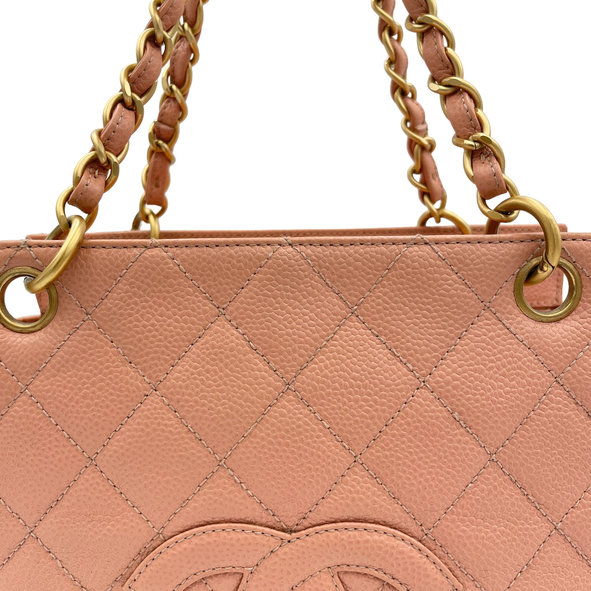 PST Petit Shopping Petit Pink Tote Bag in Caviar Leather, Gold hardware