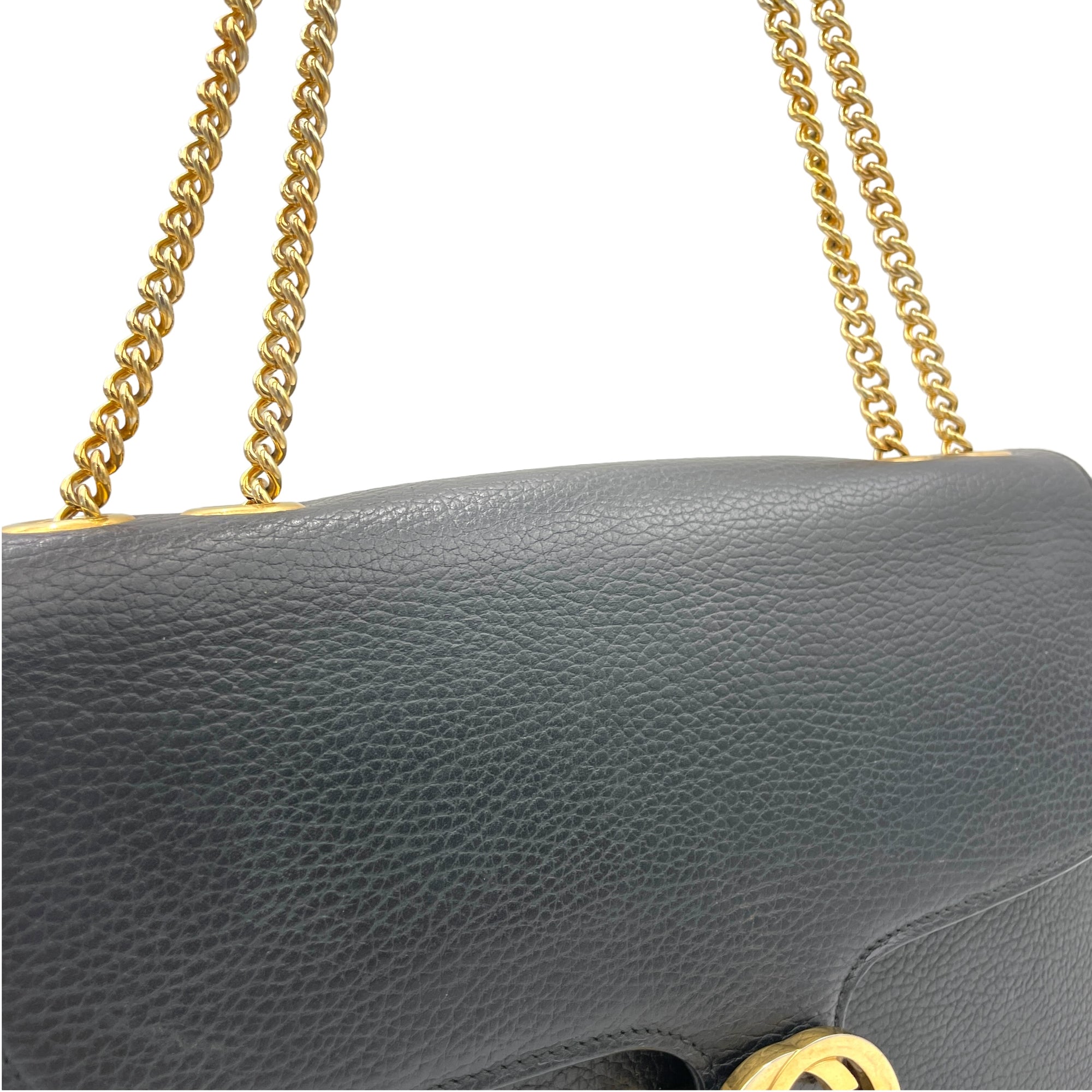 Interlocking G Black Shoulder Bag in Calfskin, Gold hardware