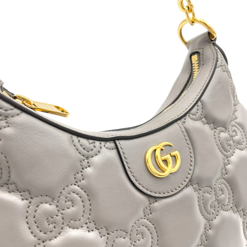 Matelassé Grey Shoulder Bag in Calfskin, Gold hardware