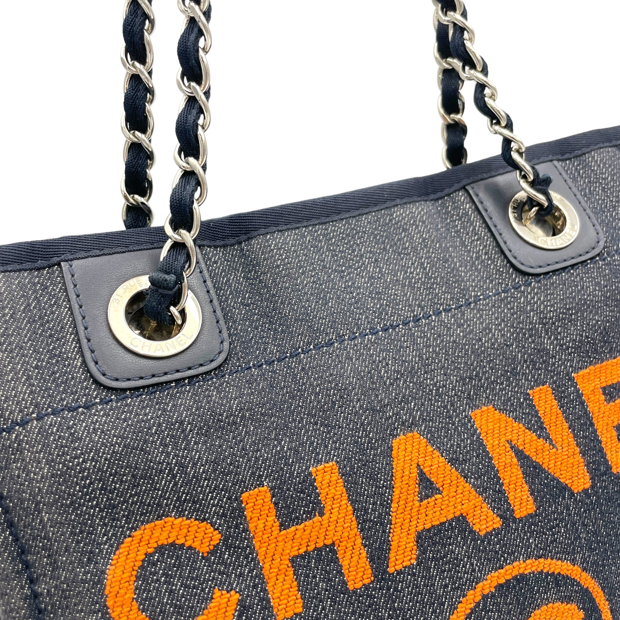 Deauville Blue Tote Bag in Denim, Silver hardware