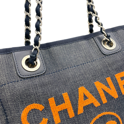 Deauville Blue Tote Bag in Denim, Silver hardware