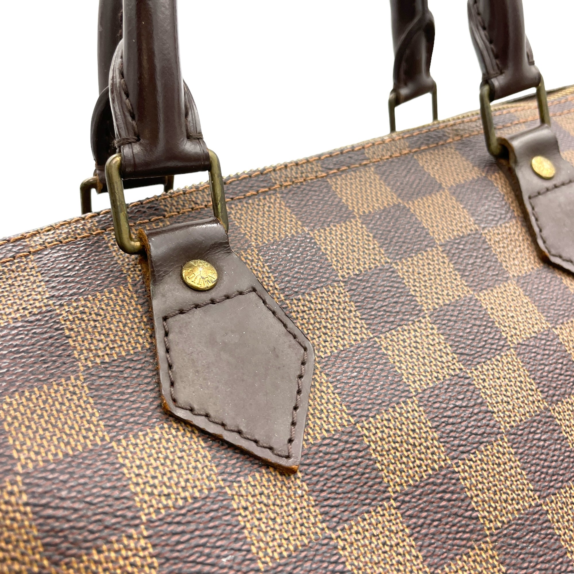 Speedy Top Handle Bag 35 Damier Ebene in Coated Canvas, Gold hardware