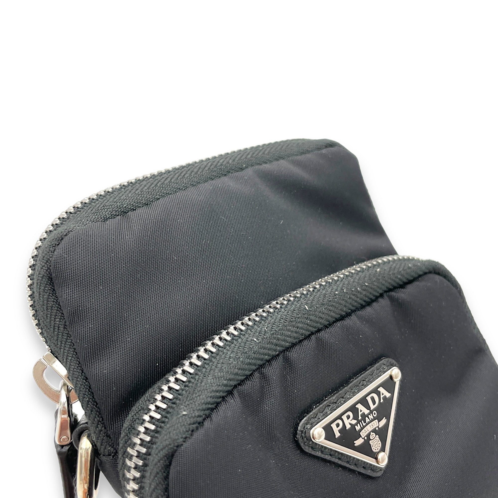 Prada Phone Black Crossbody Bag in Re Nylon Silver hardware Singapore