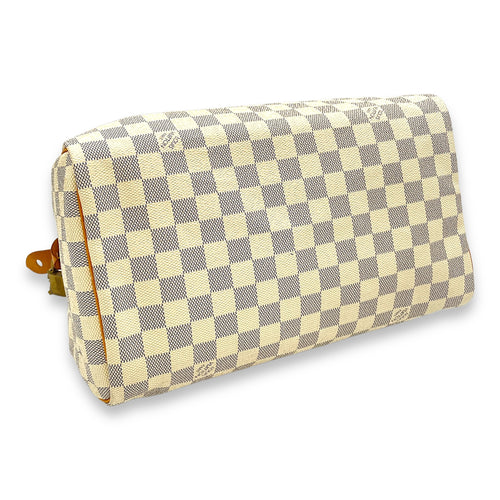 Speedy Damier Azur Top Handle Bag in Coated Canvas, Gold hardware