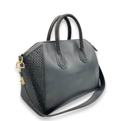 Antigona Large Black Top Handle Bag in Calfskin, Gold hardware