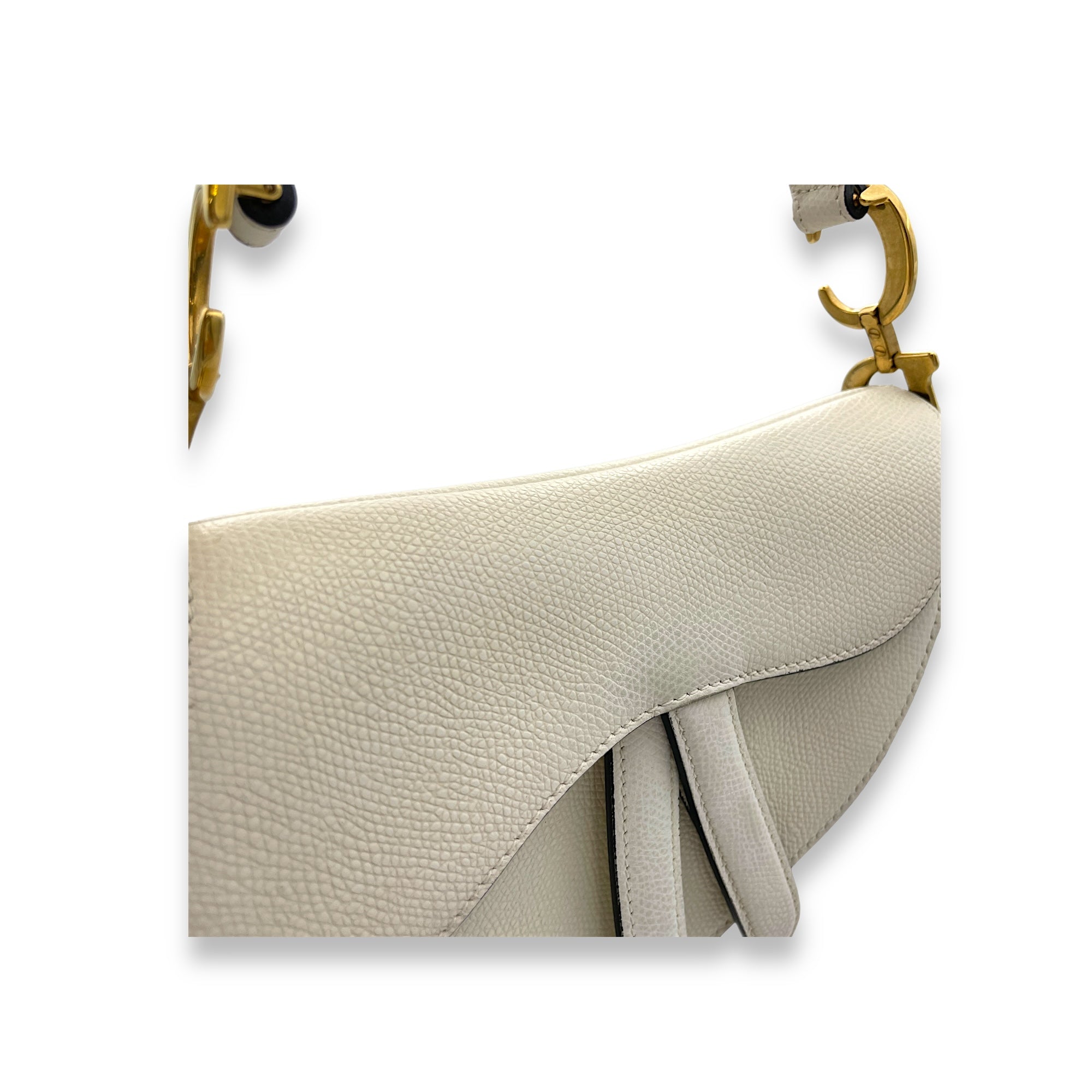 Saddle Top Handle Bag Mini White in Calfskin, Gold hardware