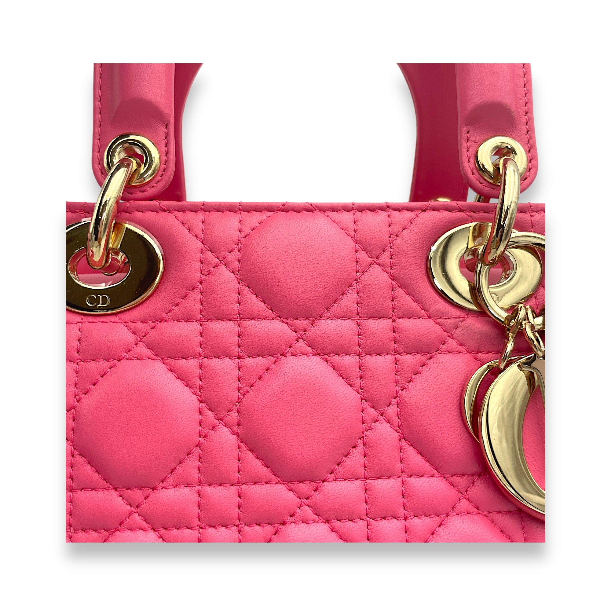 Lady Dior Small Pink Top Handle Bag in Lambskin, Gold hardware