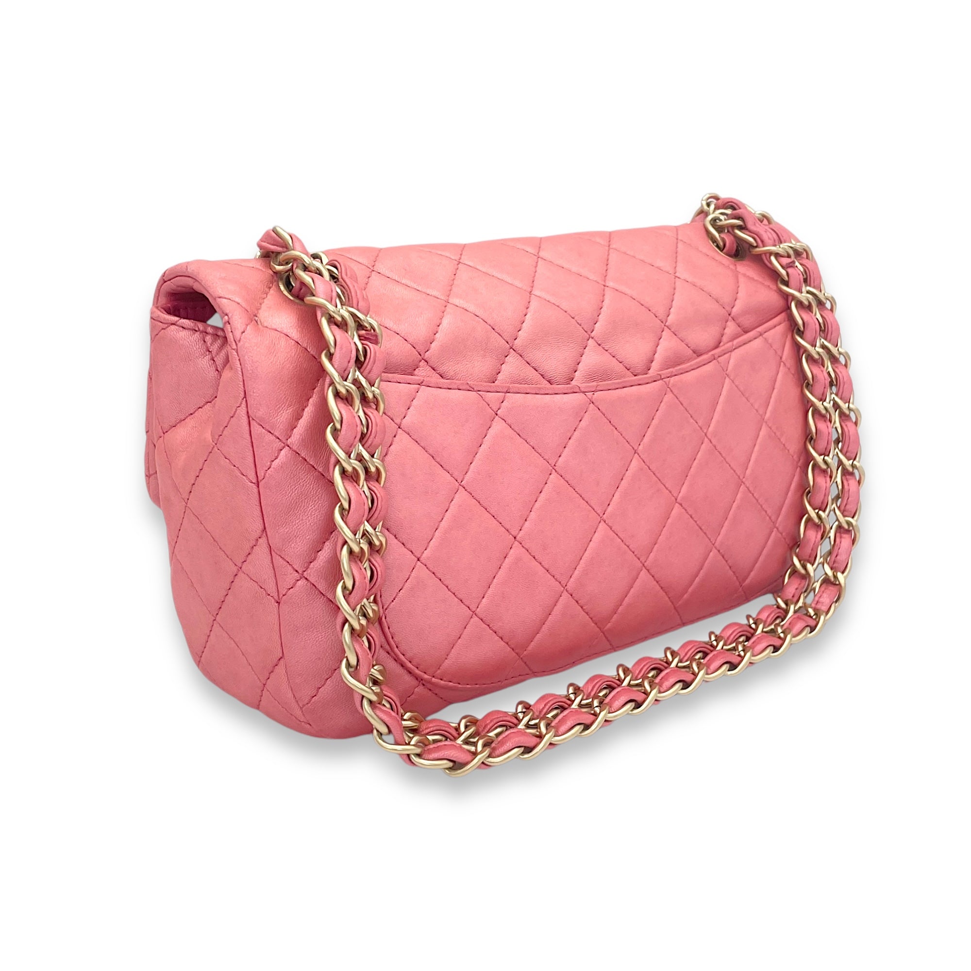 Timeless CC Pink Shoulder Bag in Lambskin, Brushed Gold hardware