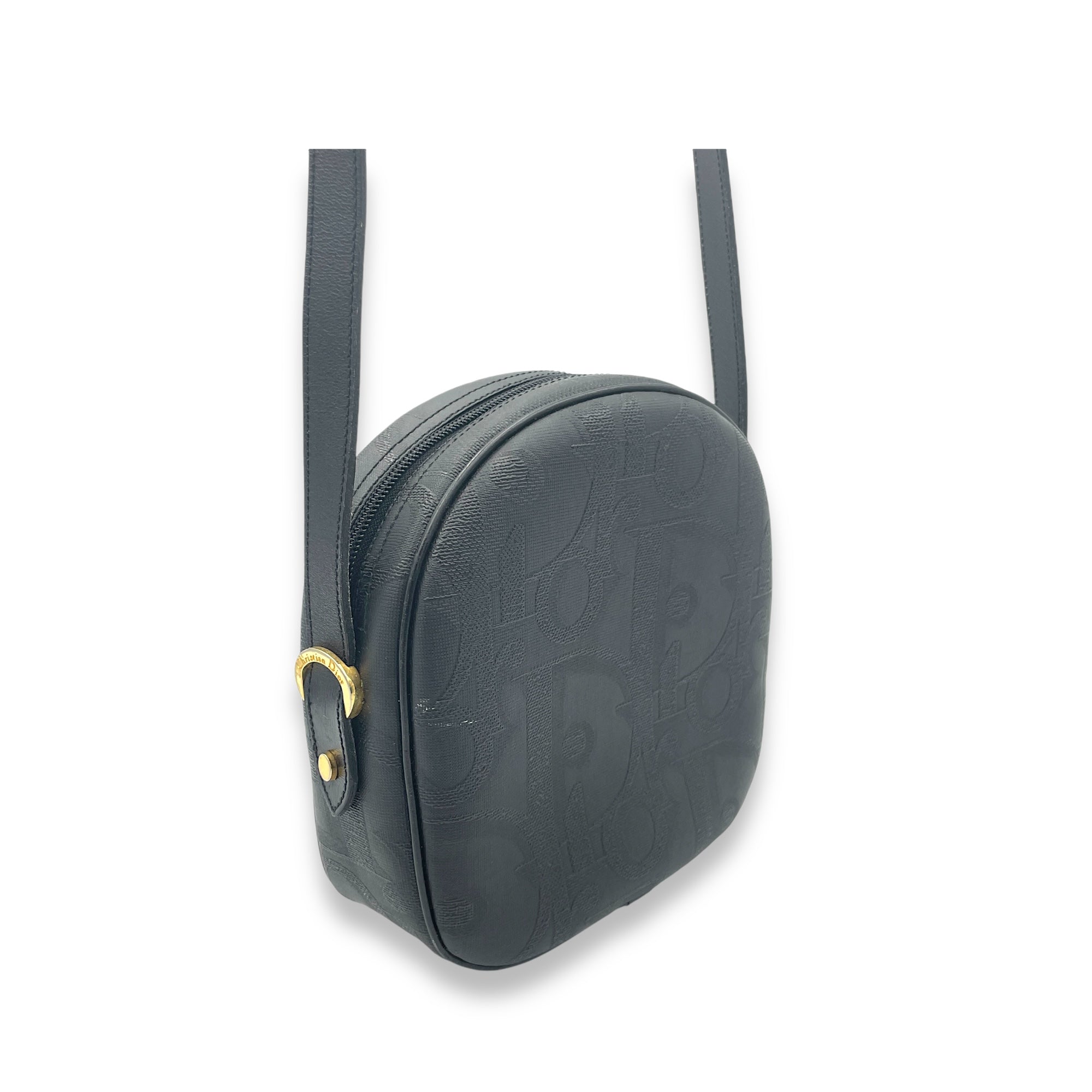 Vintage Crossbody Bag Black in Coated Canvas, Gold hardware