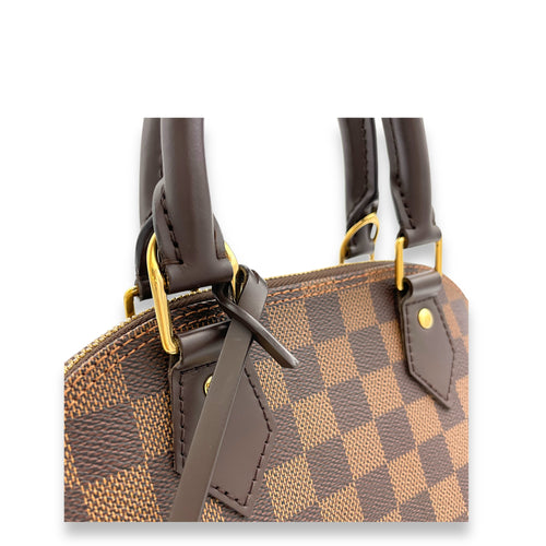 Alma BB Damier Ebene Top Handle Bag in Coated Canvas, Gold hardware