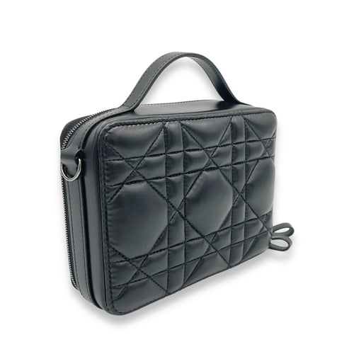 Caro Box  Crossbody Bag Black in Lambskin, Silver