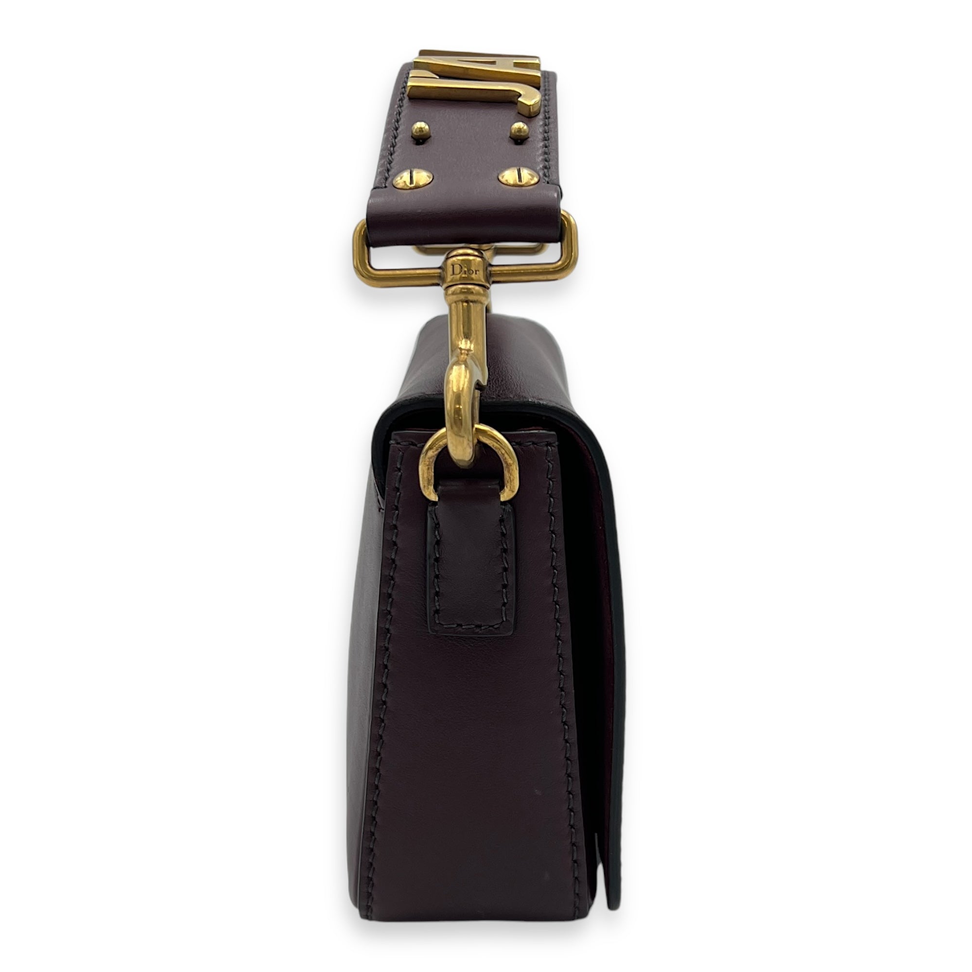 J'Adior Burgundy Top Handle Bag in Calfskin, Gold hardware