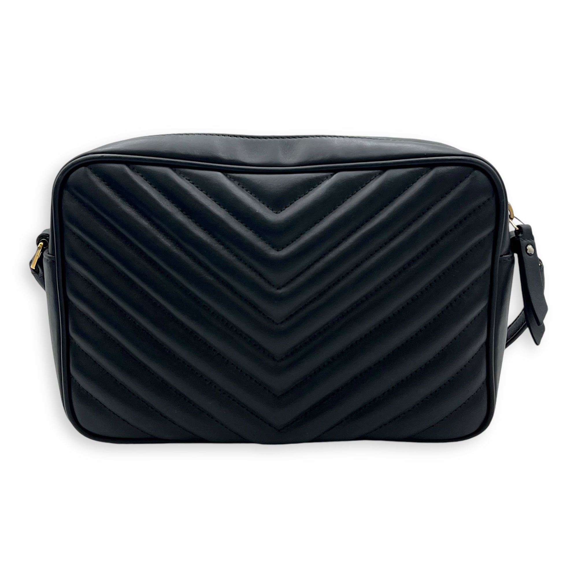 Lou Crossbody Bag Medium Black in Calfskin, Gold hardware