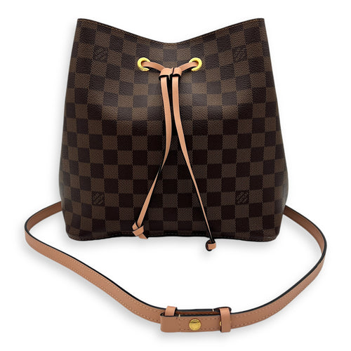 NeoNoe MM Damier Ebene Bucket Bag in Coated Canvas, Gold hardware