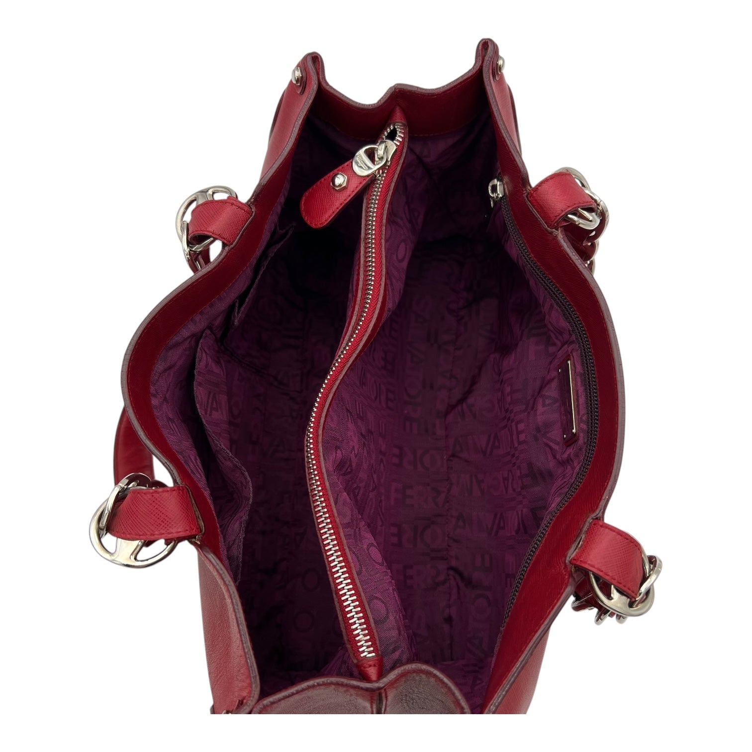 Gancini Red Top Handle Bag in Calfskin, Silver hardware