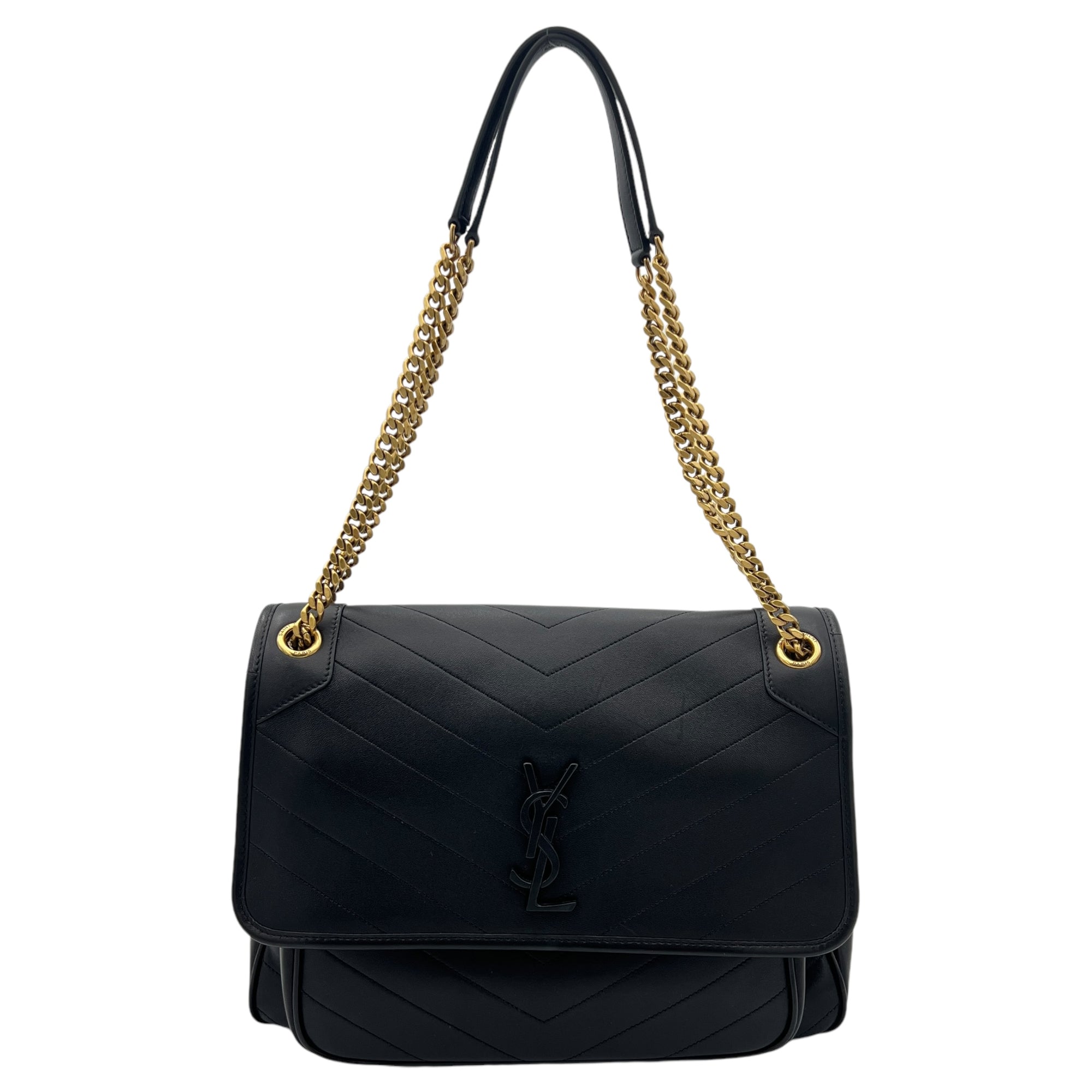 Niki Medium Black Shoulder Bag in Lambskin, Gold hardware