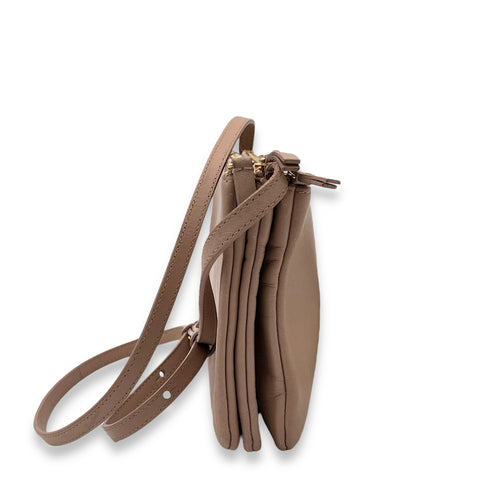 Trio Crossbody Bag Beige in Calfskin, Gold hardware