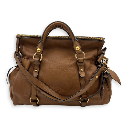 Vitello Bow Shoulder Bag Brown in Calfskin, Gold hardware