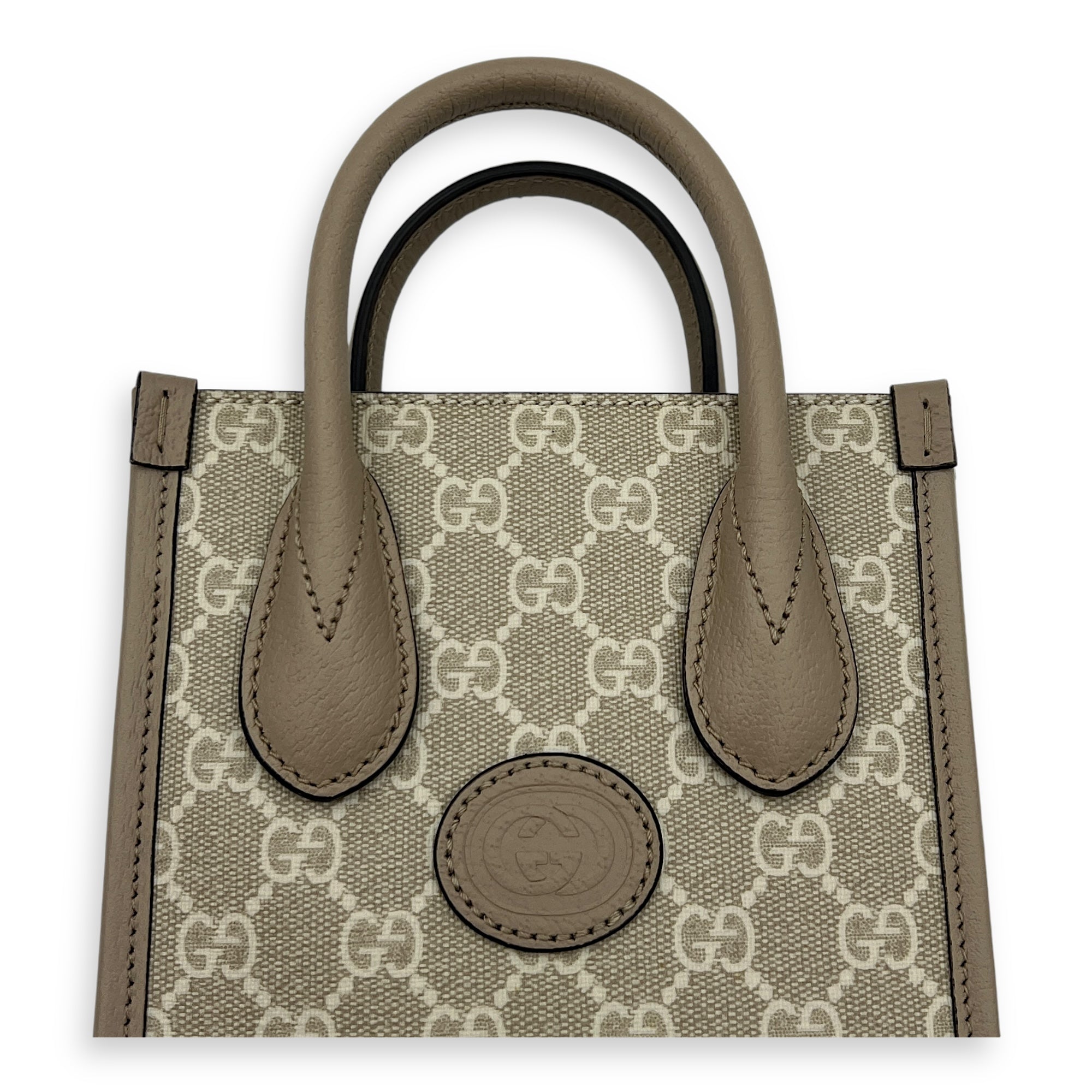 【GUCCI】MINI TOTE BAG Gucci Mini Tote Bag with Interlocking G Beige/Ebony in